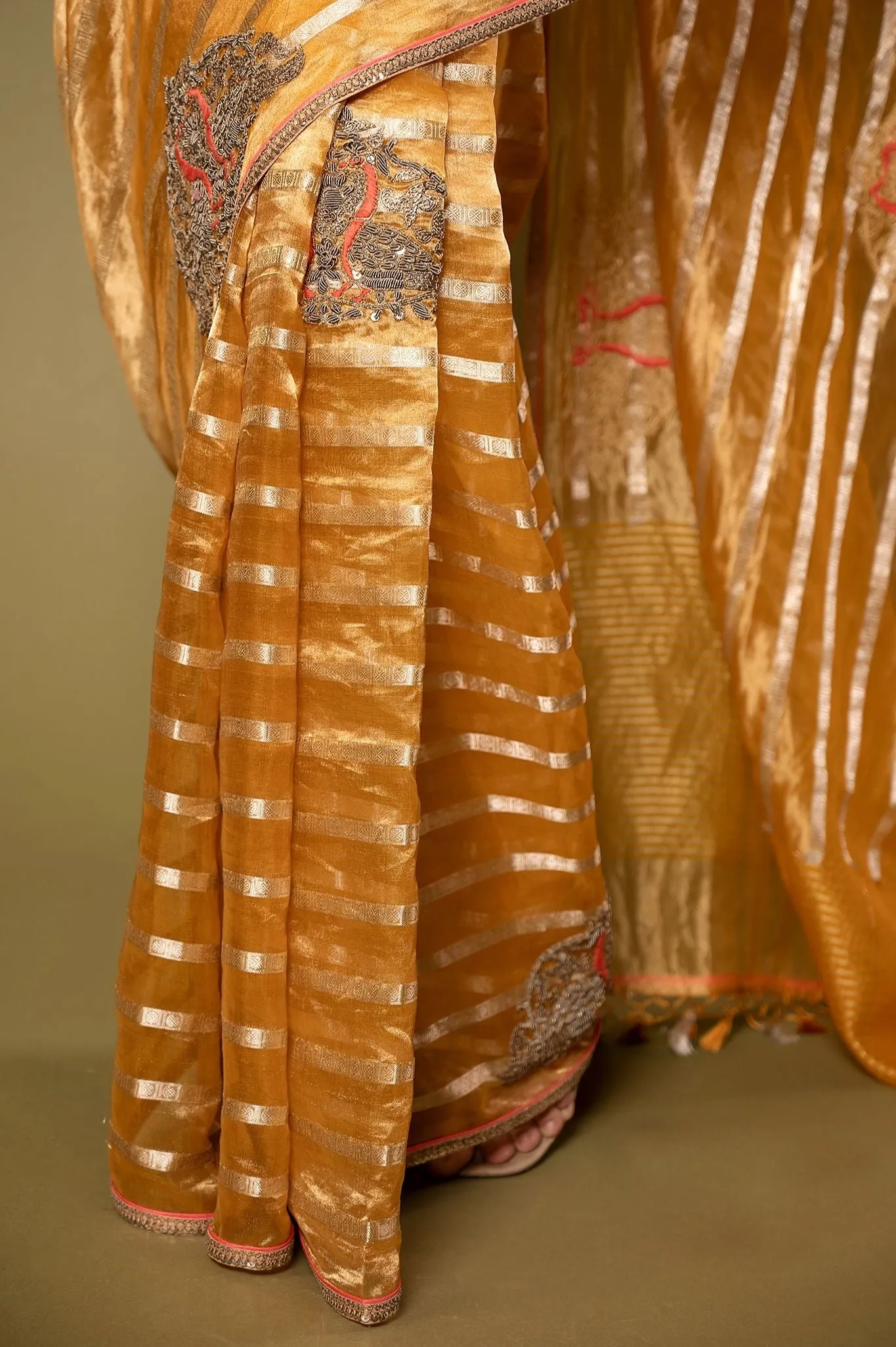 Organza Handloom  Antique Work Saree