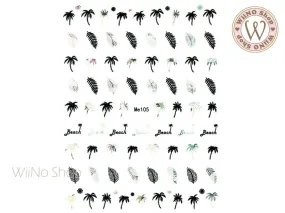 Palm Tree & Leaves Silver Holographic Adhesive Nail Art Sticker - 1 pc (Me105-BSH)