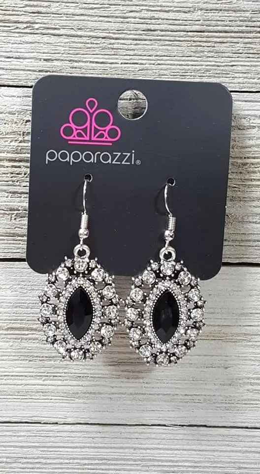 Paparazzi Long May She Reign Black Earrings