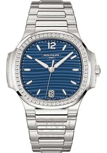 Patek Philippe Ladies Nautilus Automatic 7118 35.2MM Blue Opaline Dial With Stainless Steel Diamond Bezel