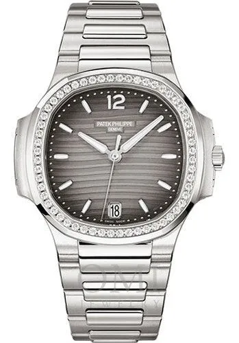 Patek Philippe Ladies Nautilus Automatic 7118 35.2MM Gray Opaline Dial With Stainless Steel Diamond Bezel