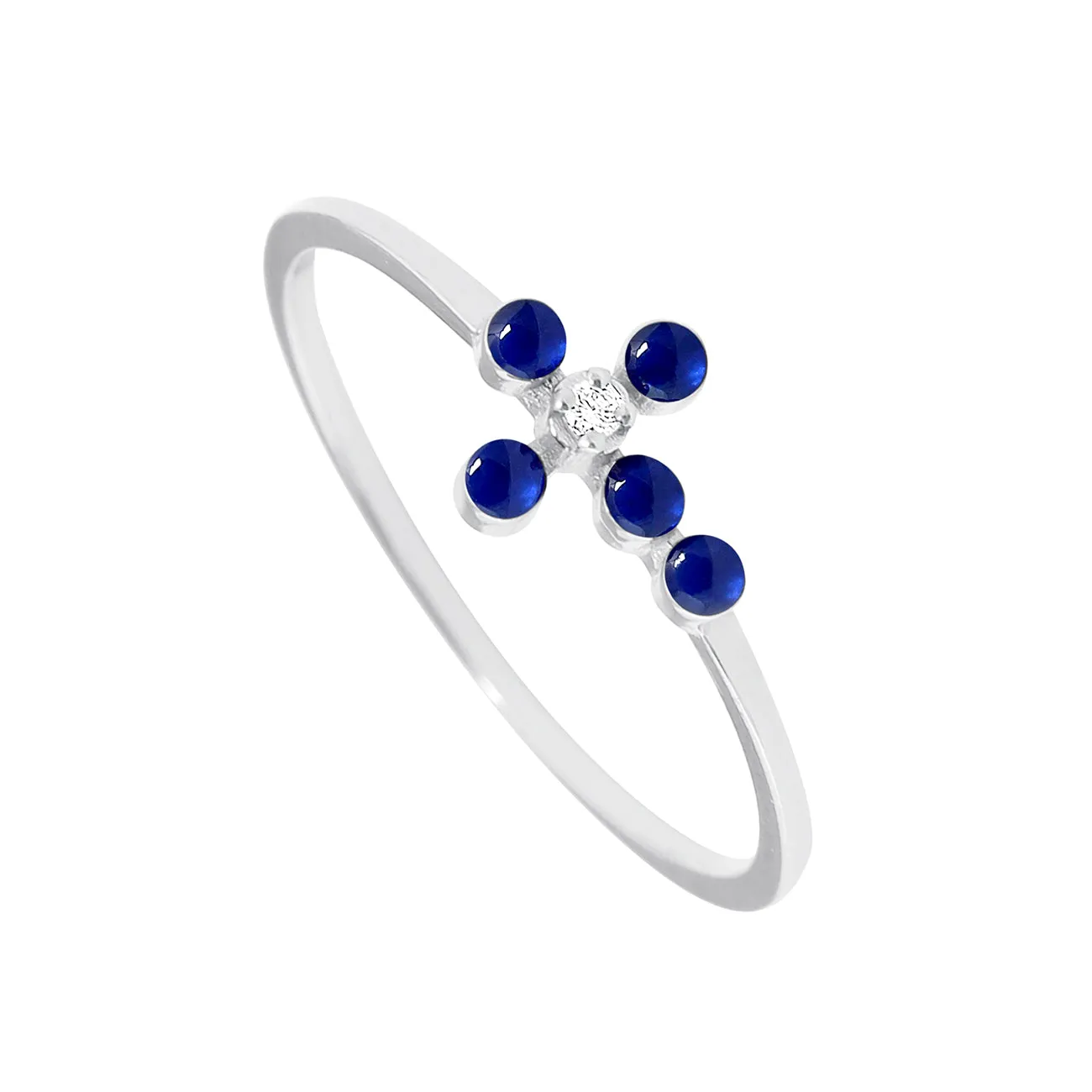 Pearled Cross Diamond Lapis Ring, White Gold, Size 6