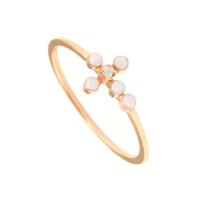 Pearled Cross Diamond Opal Ring, Rose Gold, Size 5.25