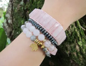 Pink Quartz Tubestone Leather Bracelet - Limited Edition