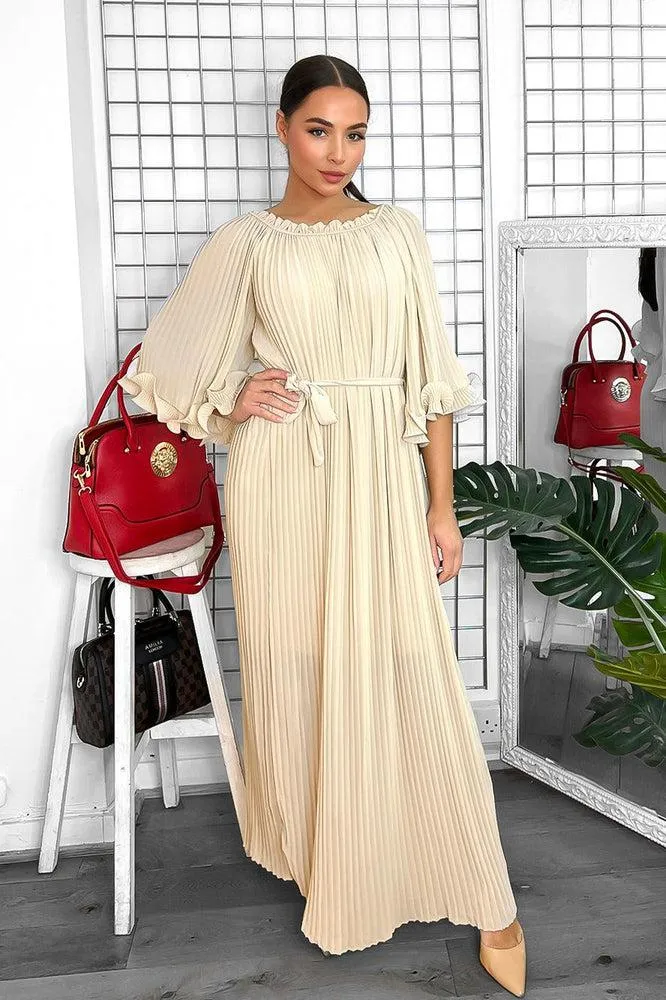 Pleated Chiffon Waist Tie Maxi Dress