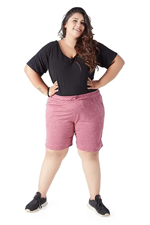 Plus Size Cotton Shorts For Women - Printed Bermuda - Mauve