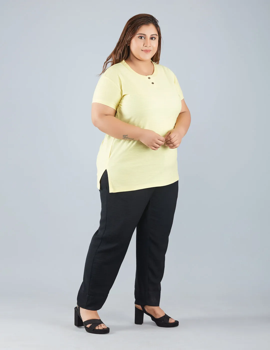 Plus Size Cotton T-shirts For Summer - Lemon