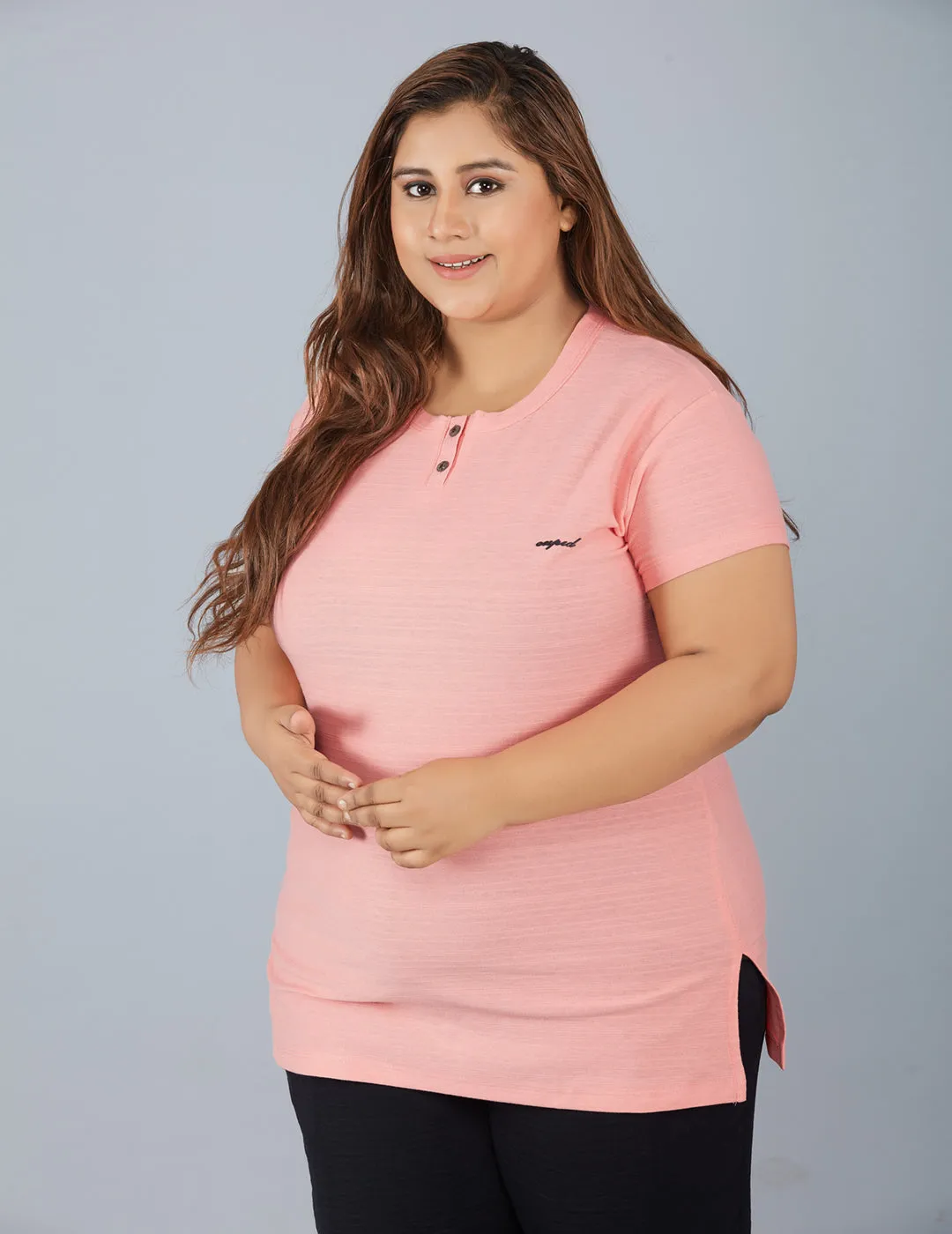 Plus Size Cotton T-shirts For Summer - Peach