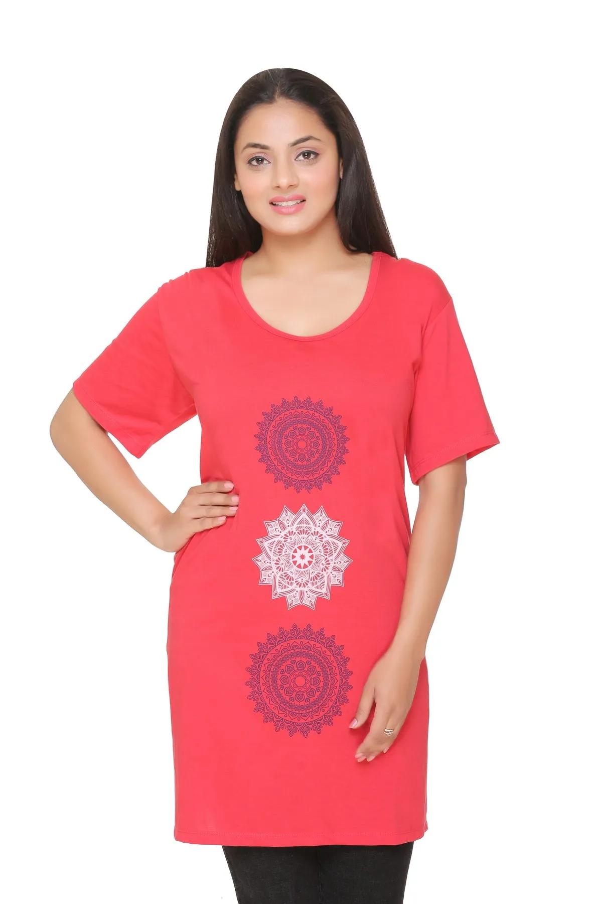 Plus Size Long T-shirts For Women - Half Sleeve - Pack of 2 (Navy Blue & Punch Pink)