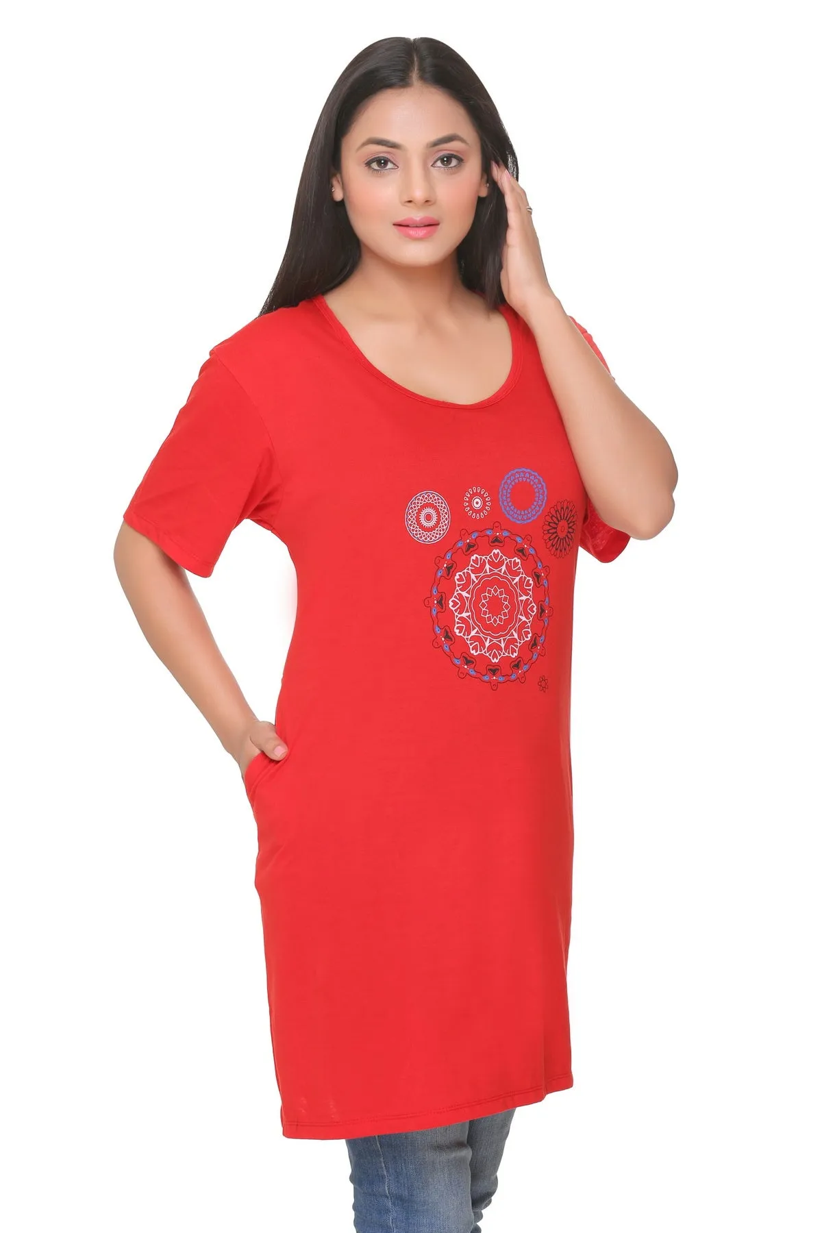 Plus Size Long T-shirts For Women - Half Sleeve - Pack of 2 (Navy Blue & Red)