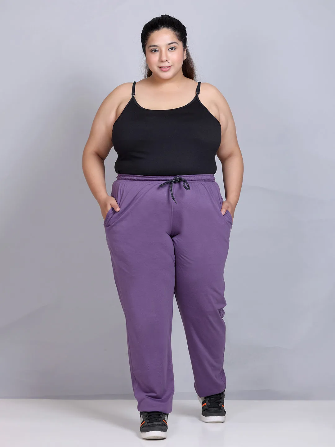 Plus Size Track Pants For Women With One Side Zip Pocket - Lavender