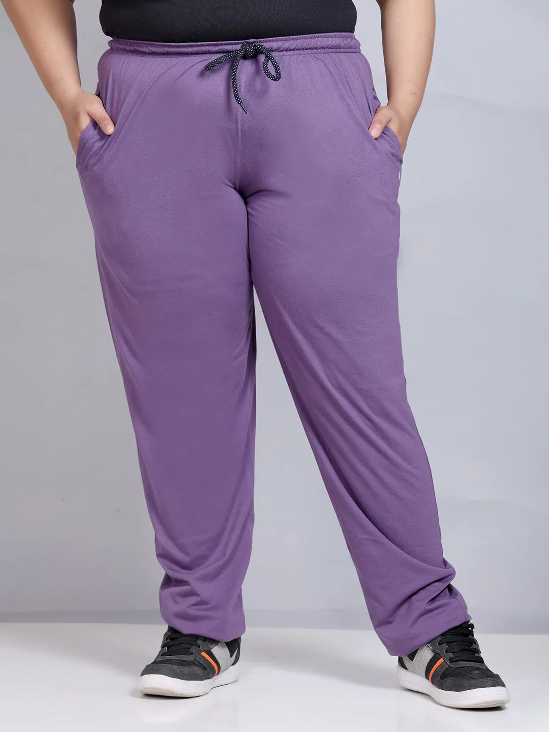 Plus Size Track Pants For Women With One Side Zip Pocket - Lavender