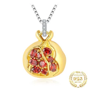 Pomegranate Leaf Red Ruby Gemstone Pendant - 925 Sterling Silver ( No Chain )