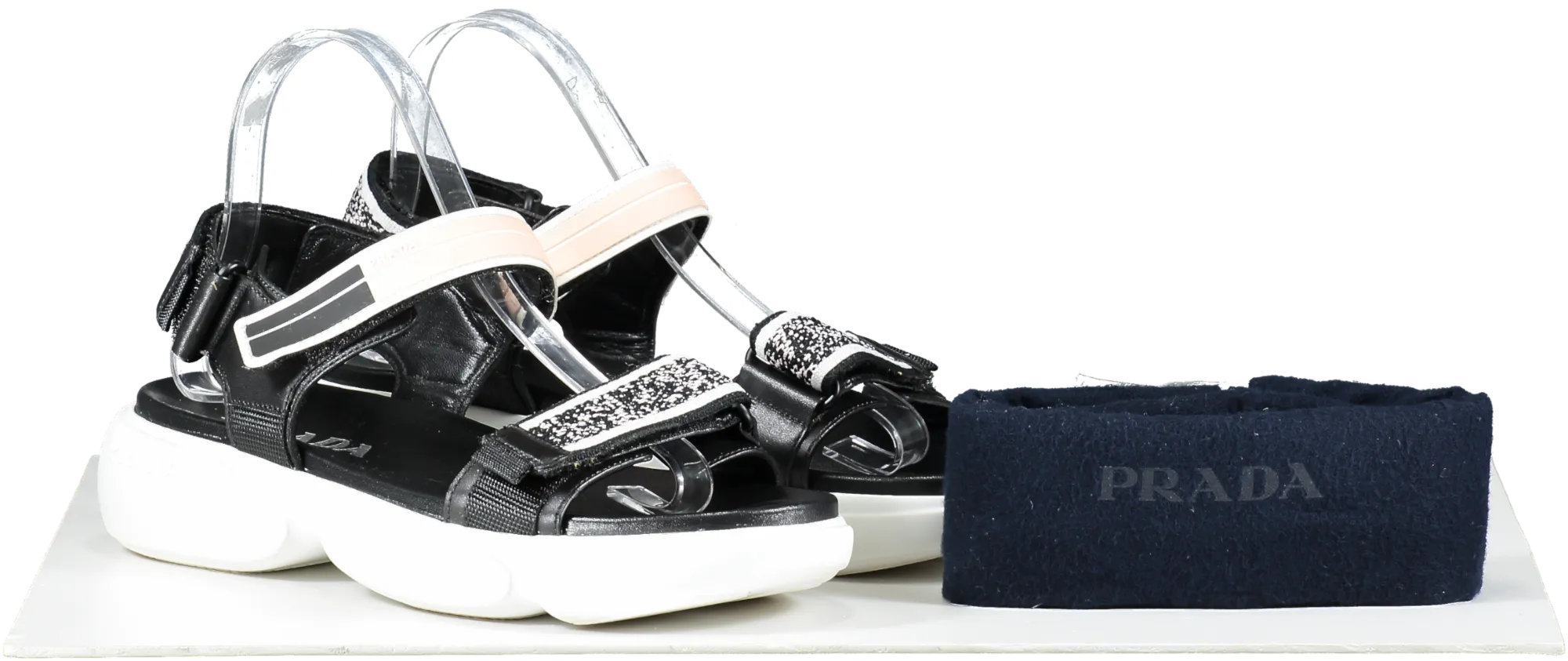 Prada Black Cloudbust Velcro Logo Sandals UK 6 EU 39 👠