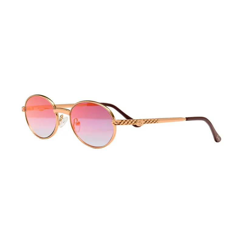 Prolific Gold Oval Frame Sunglasses - Light Blue