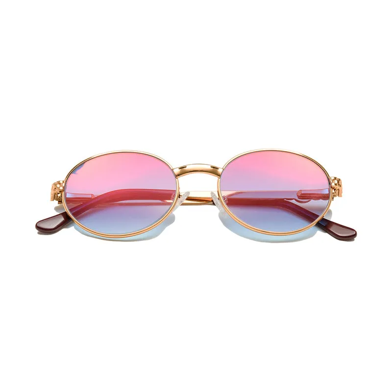 Prolific Gold Oval Frame Sunglasses - Light Blue