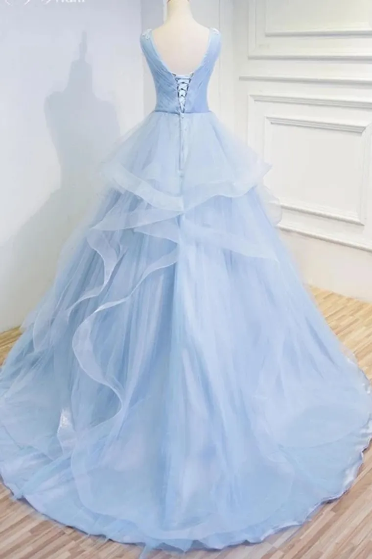 Puffy V Neck Sleeveless Tulle Prom Dress With Appliques Quinceanera STKP4EM4EZY