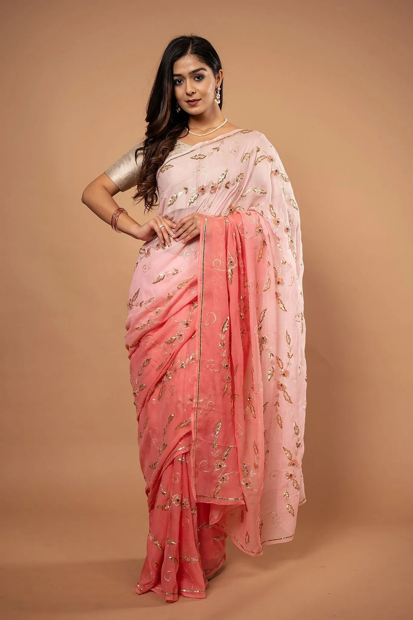 Pure Chiffon Heavy Siquin Work Saree