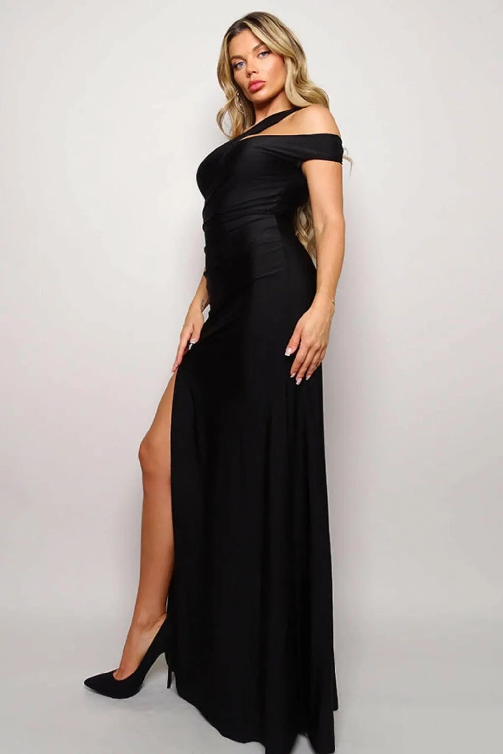 RAINA SLITTED ONE SHOULDER MAXI DRESS