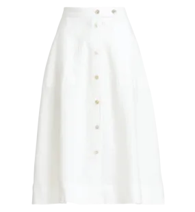 Ralph Lauren White Linen  Button-front midi Skirt UK 8