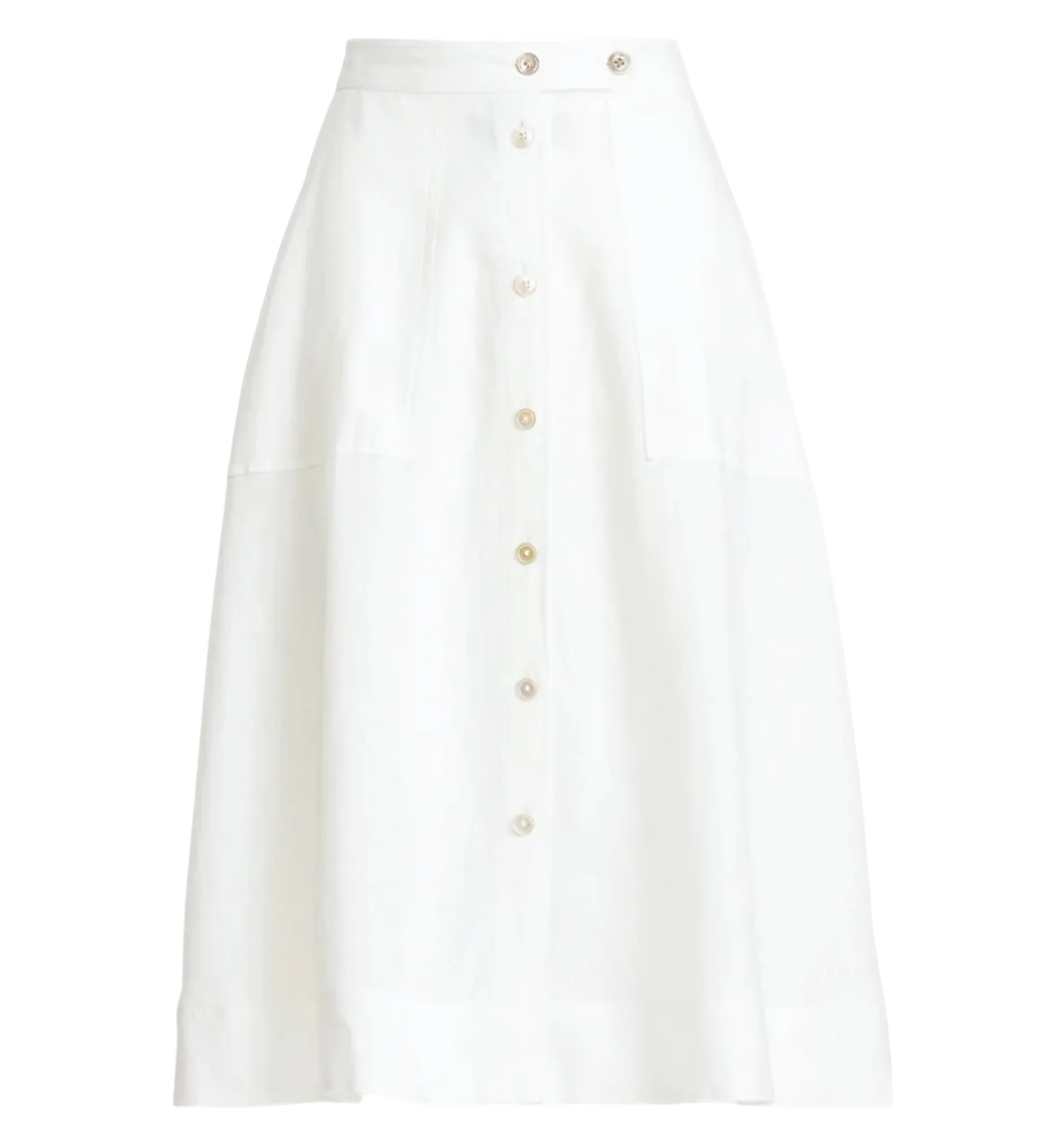 Ralph Lauren White Linen  Button-front midi Skirt UK 8