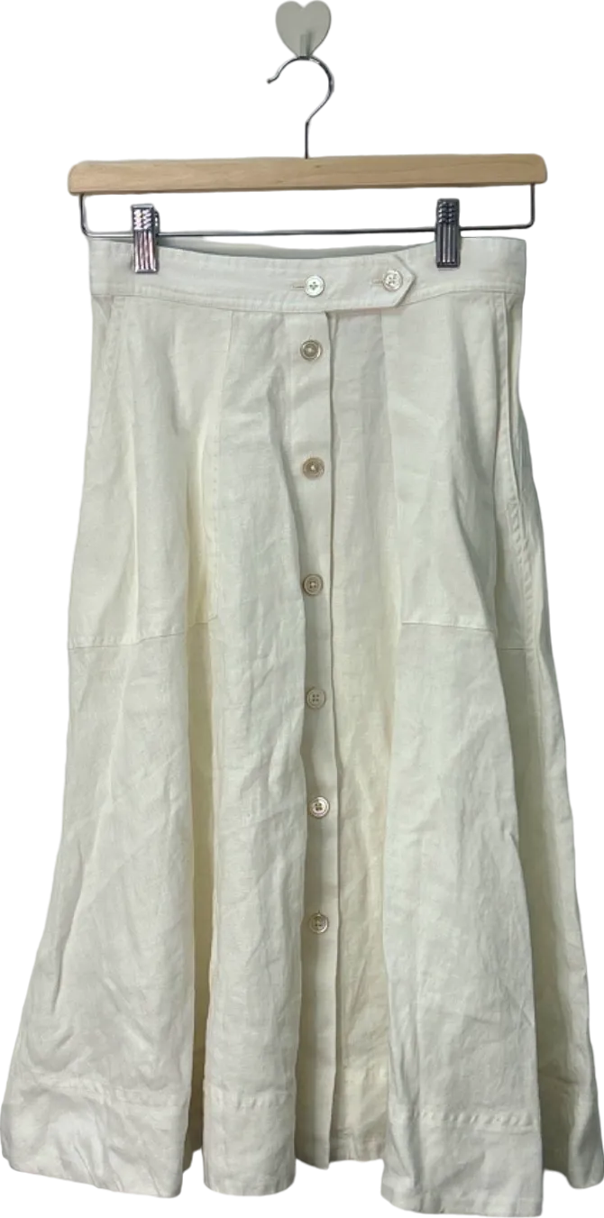 Ralph Lauren White Linen  Button-front midi Skirt UK 8