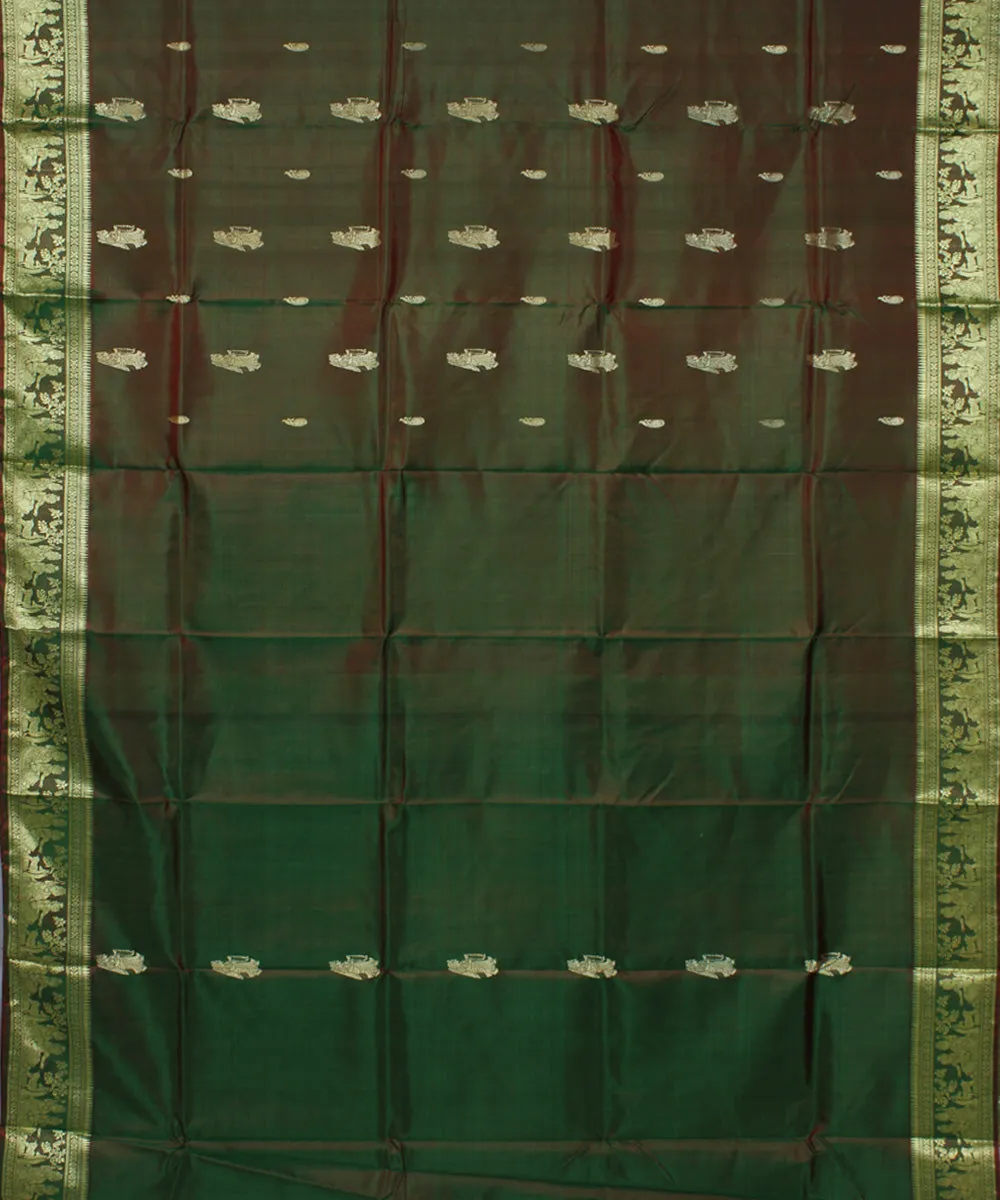 Rani green dual shaded handwoven baluchari silk saree