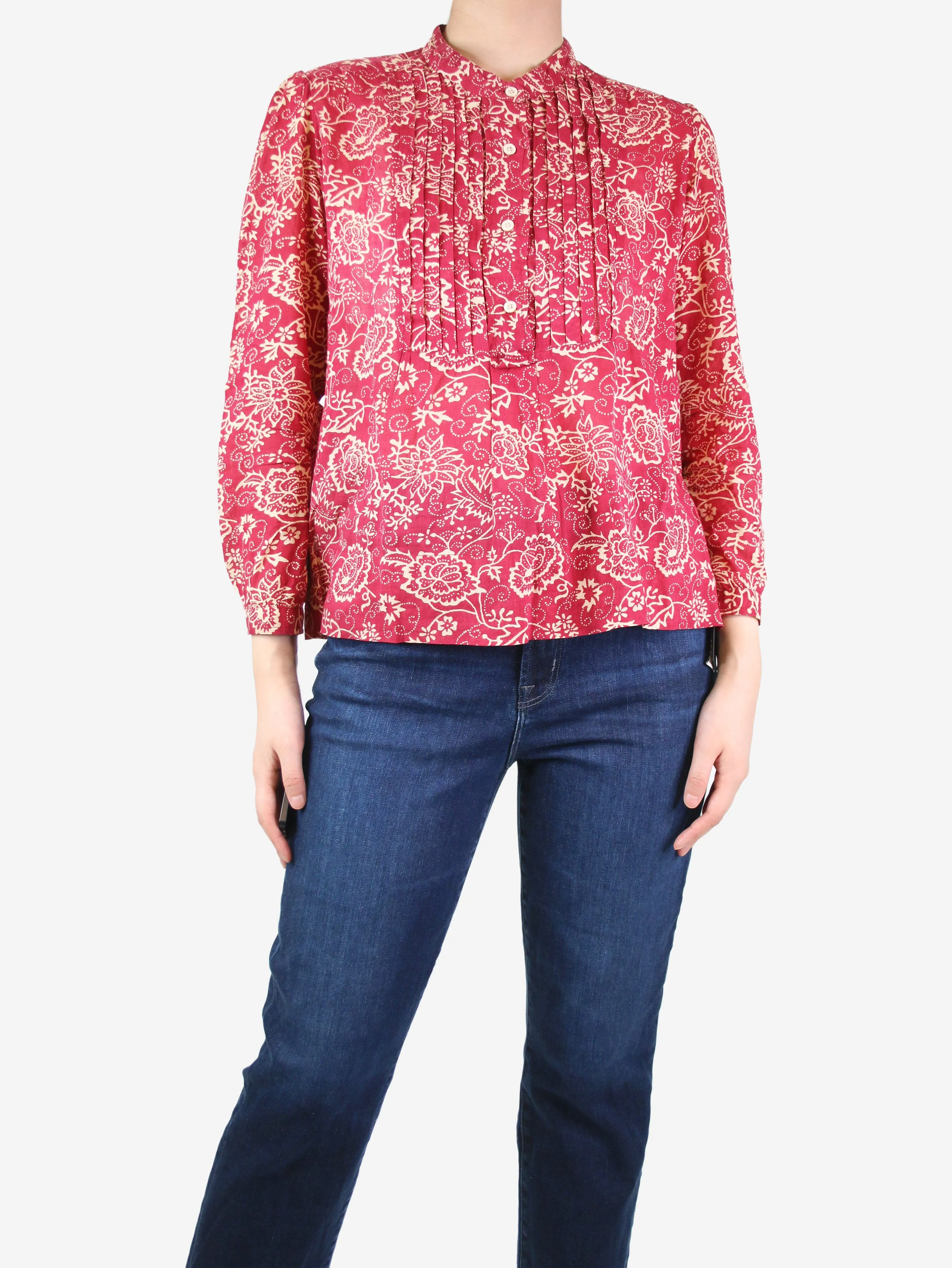 Red cotton printed blouse - size UK 12