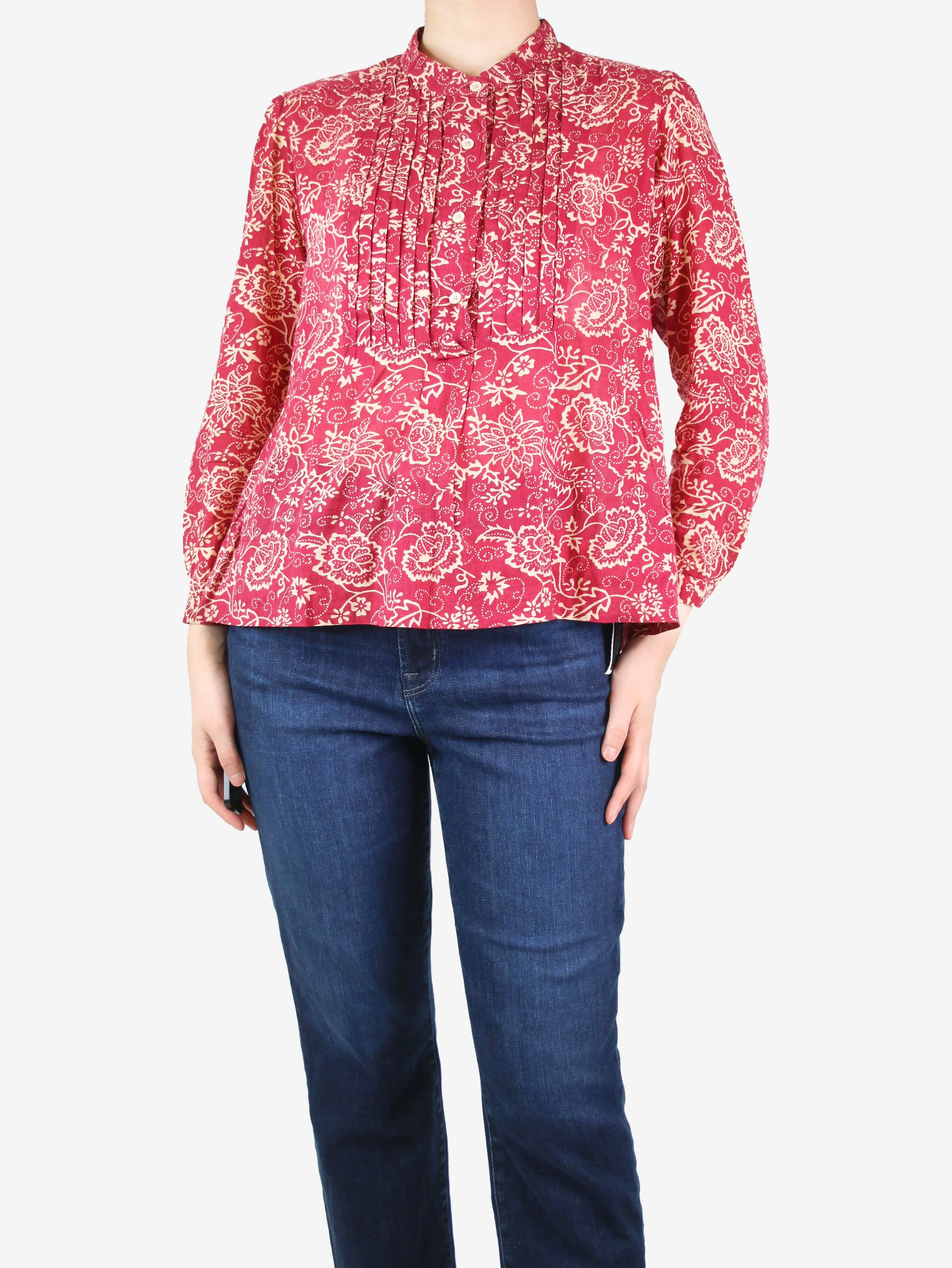 Red cotton printed blouse - size UK 12