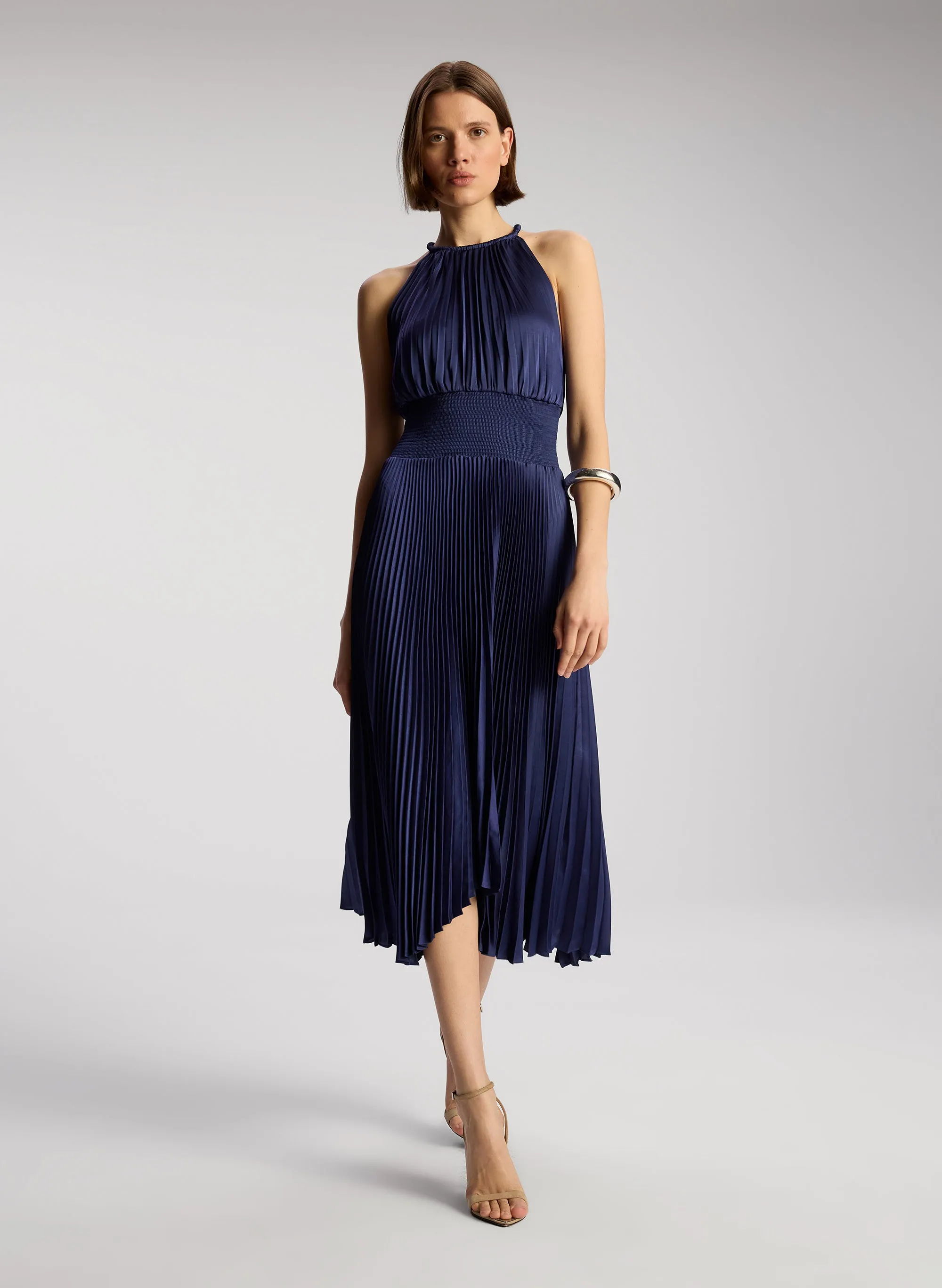 Renzo II Satin Pleated Dress