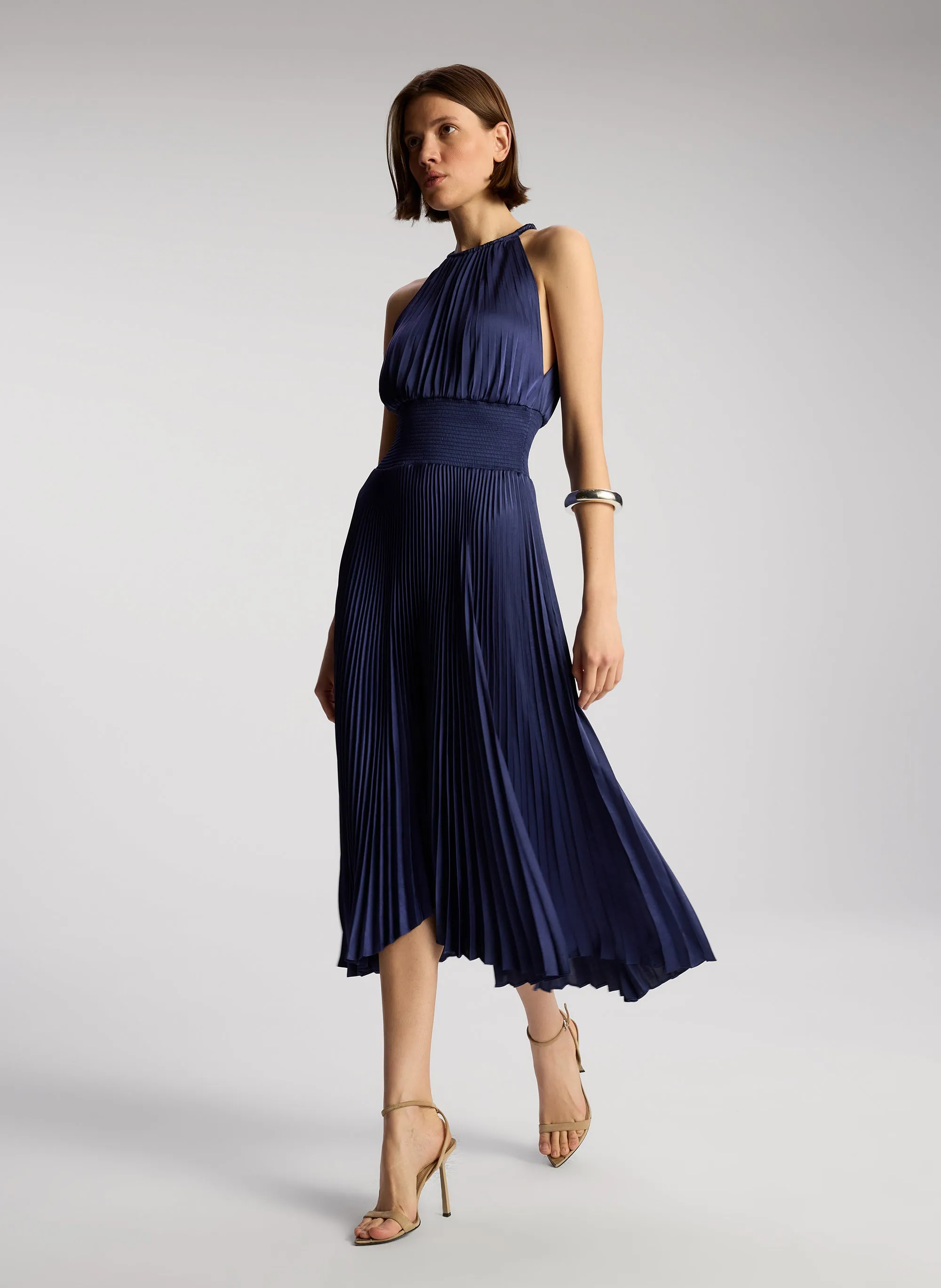 Renzo II Satin Pleated Dress