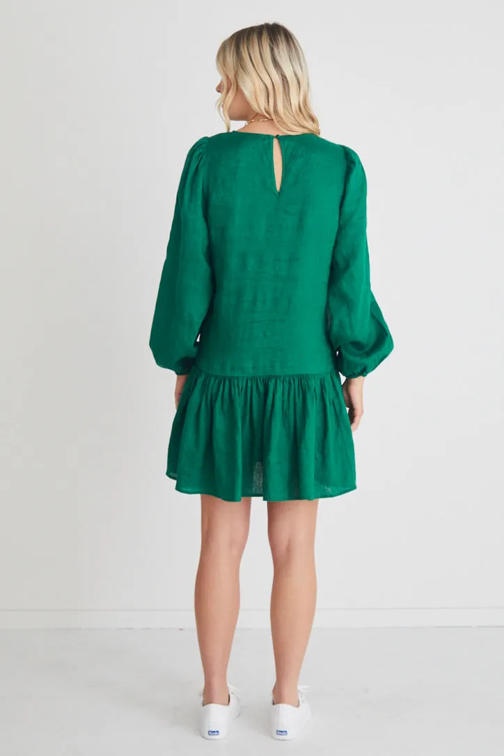 Rhea Bright Green Drop Waist Smock Mini Dress