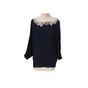 Riffat Aliani Black with Silver Embroidered Neckline Blouse | Gently Used |