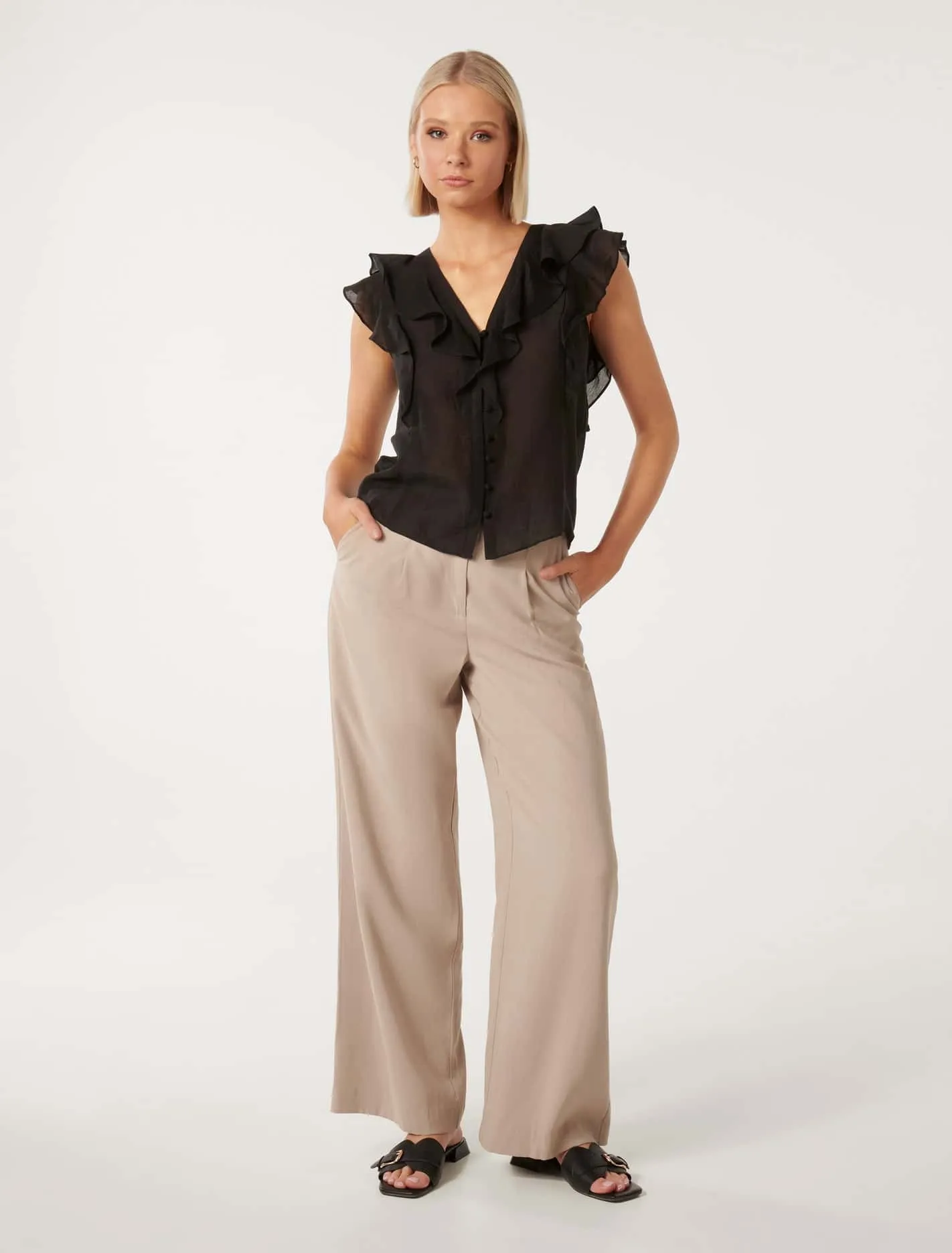 Roma Ruffle Button Through Blouse