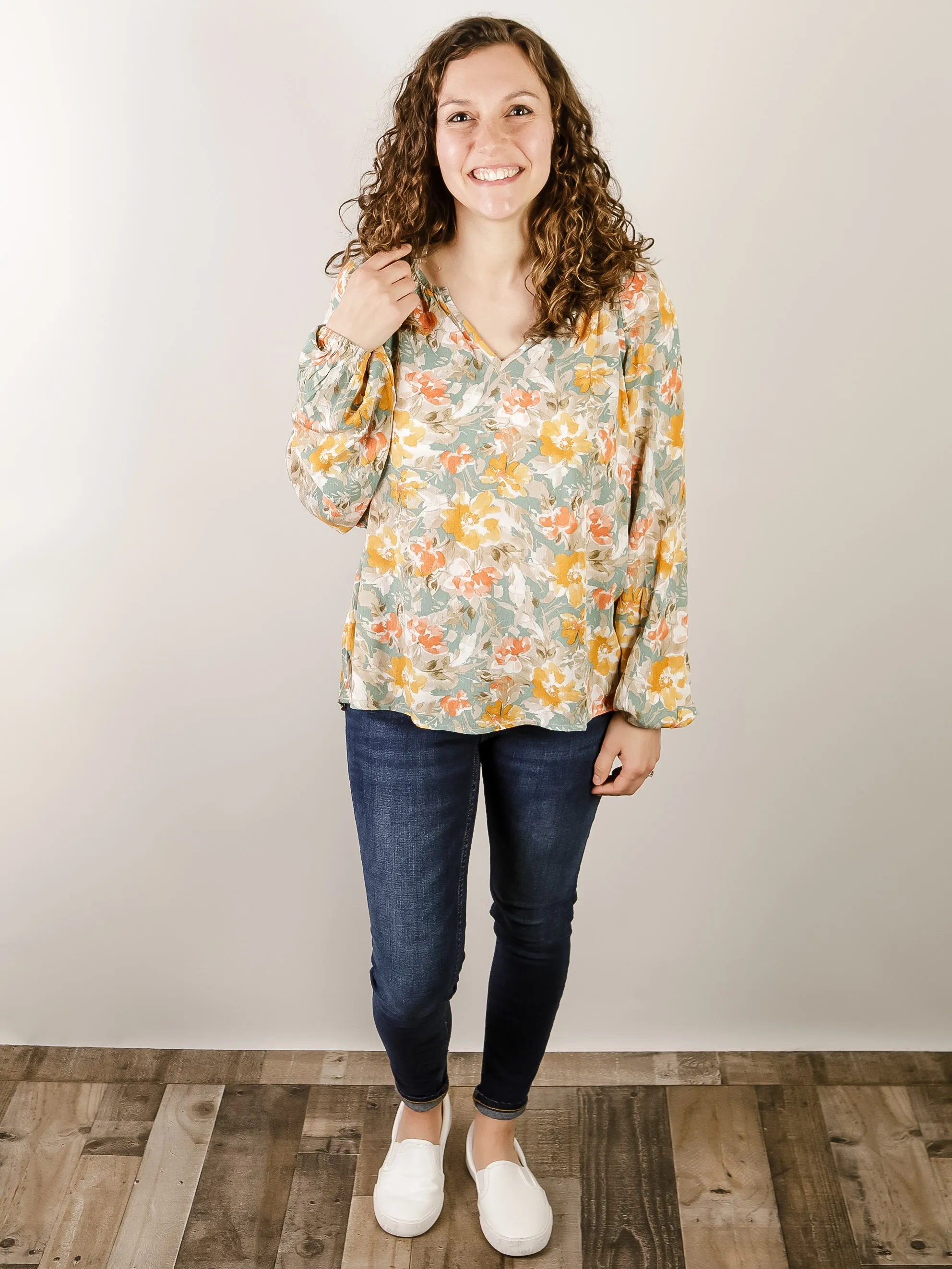 Sage and Marigold V-Neck Floral Blouse