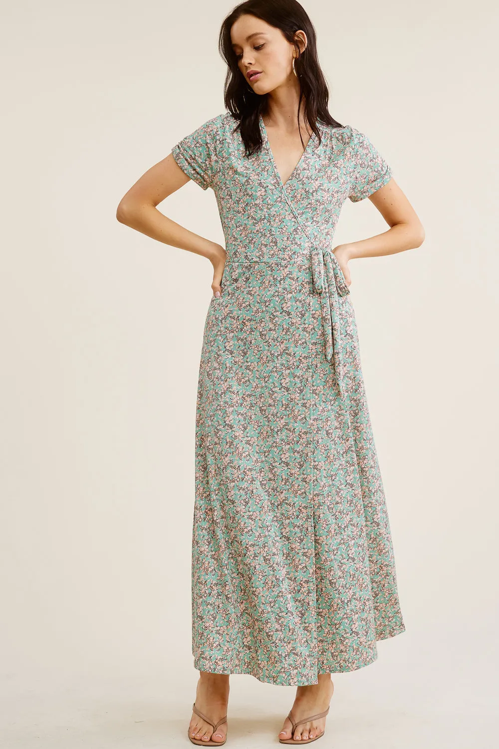 Sage Floral Wrap Dress