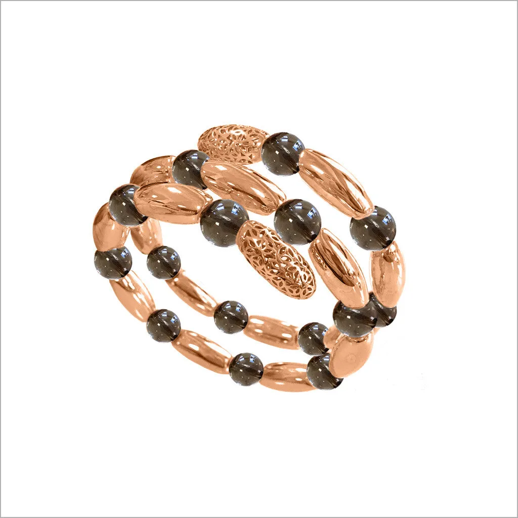 Sahara Smoky Quartz Wrap Bracelet in Sterling Silver plated with 18k Rose Gold