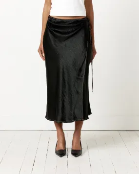 Satin Wrap Skirt in Black