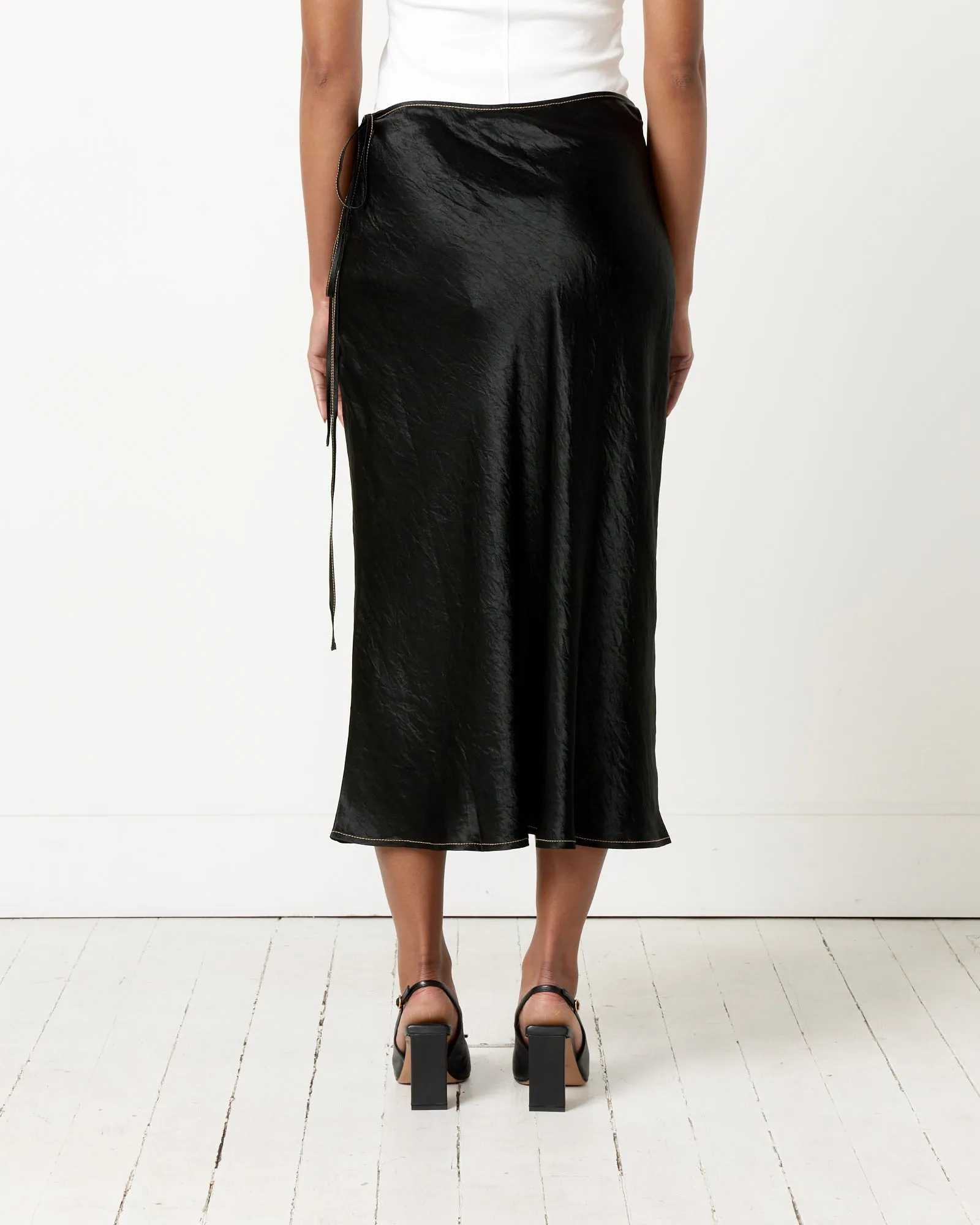 Satin Wrap Skirt in Black