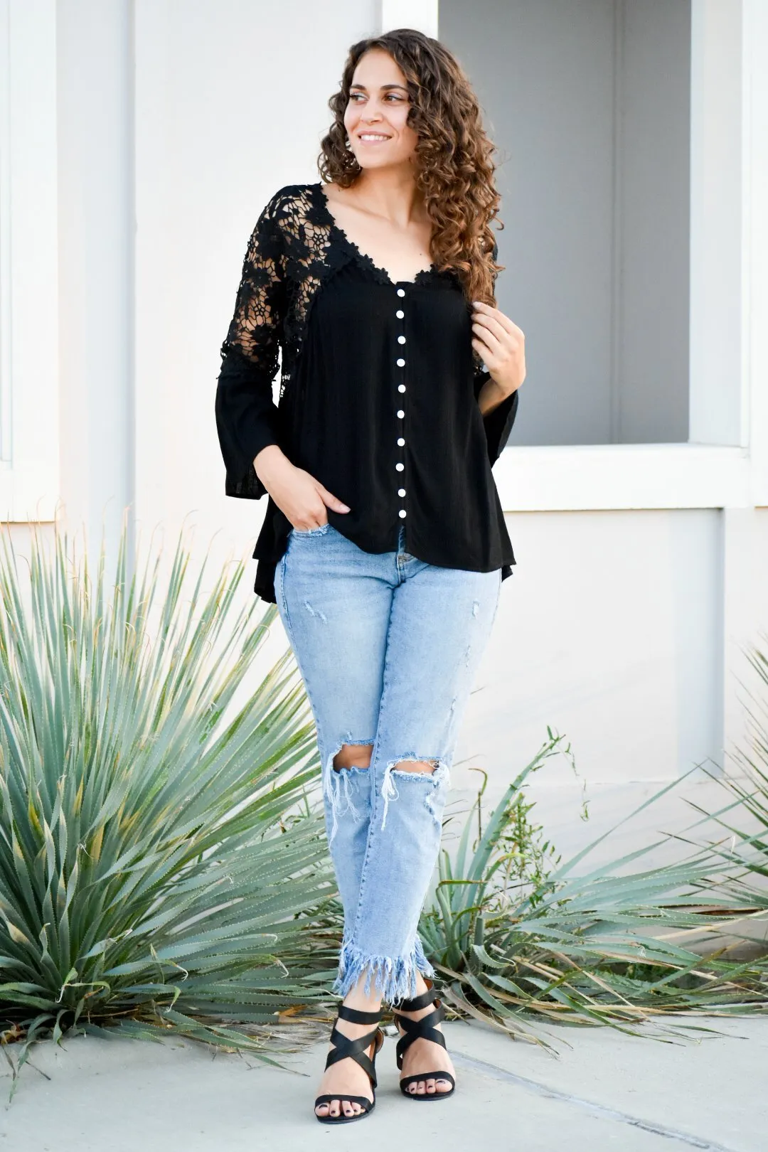 Shake It Off Black Laced Blouse