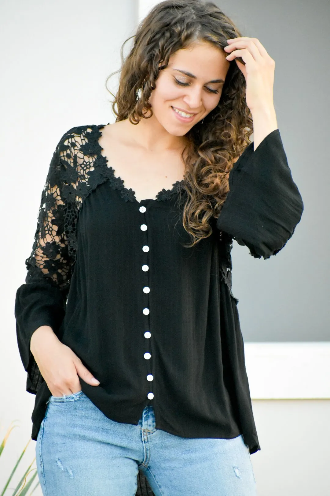 Shake It Off Black Laced Blouse