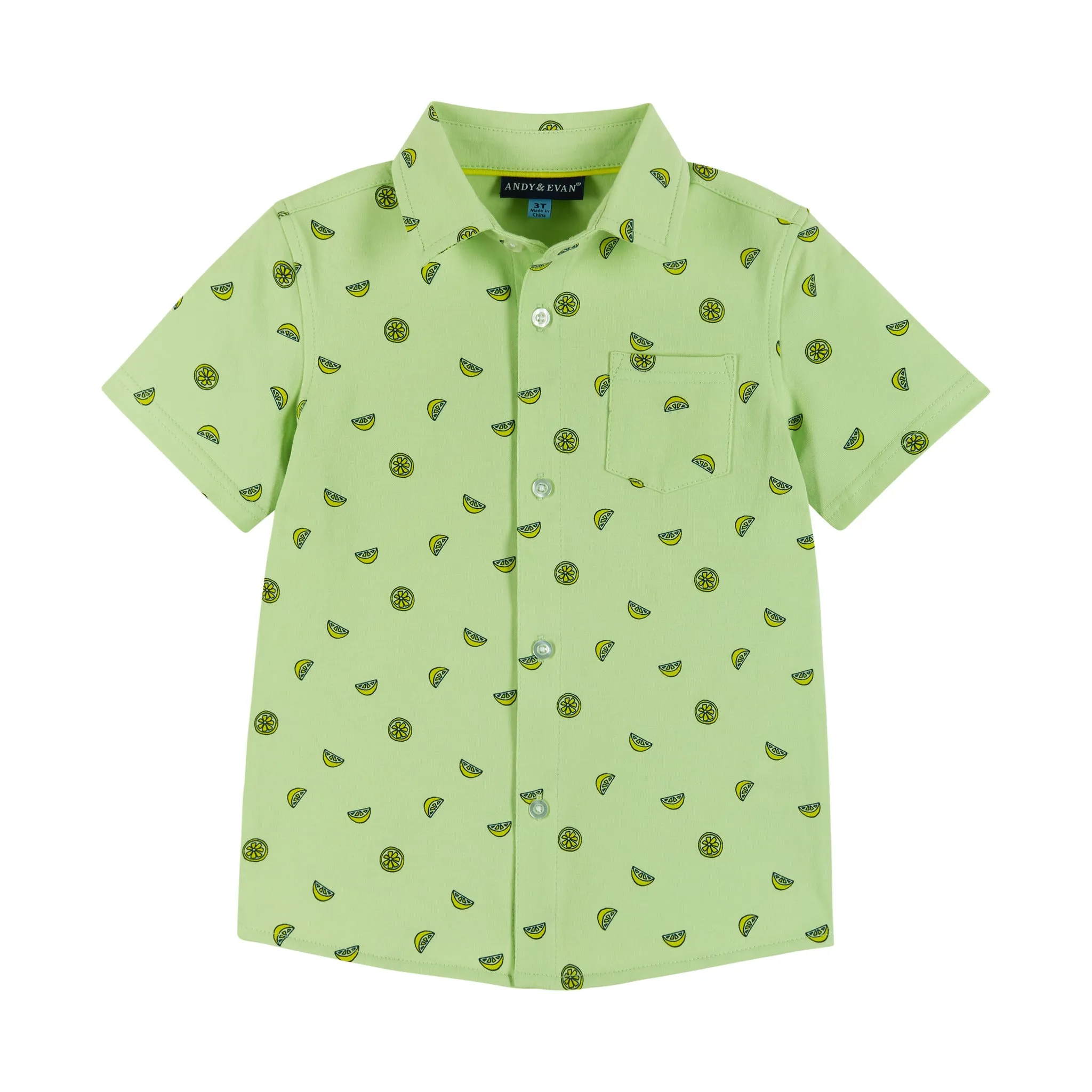 Short Sleeve Buttondown Shirt & Drawstring Short Set | Lt Green Lemon