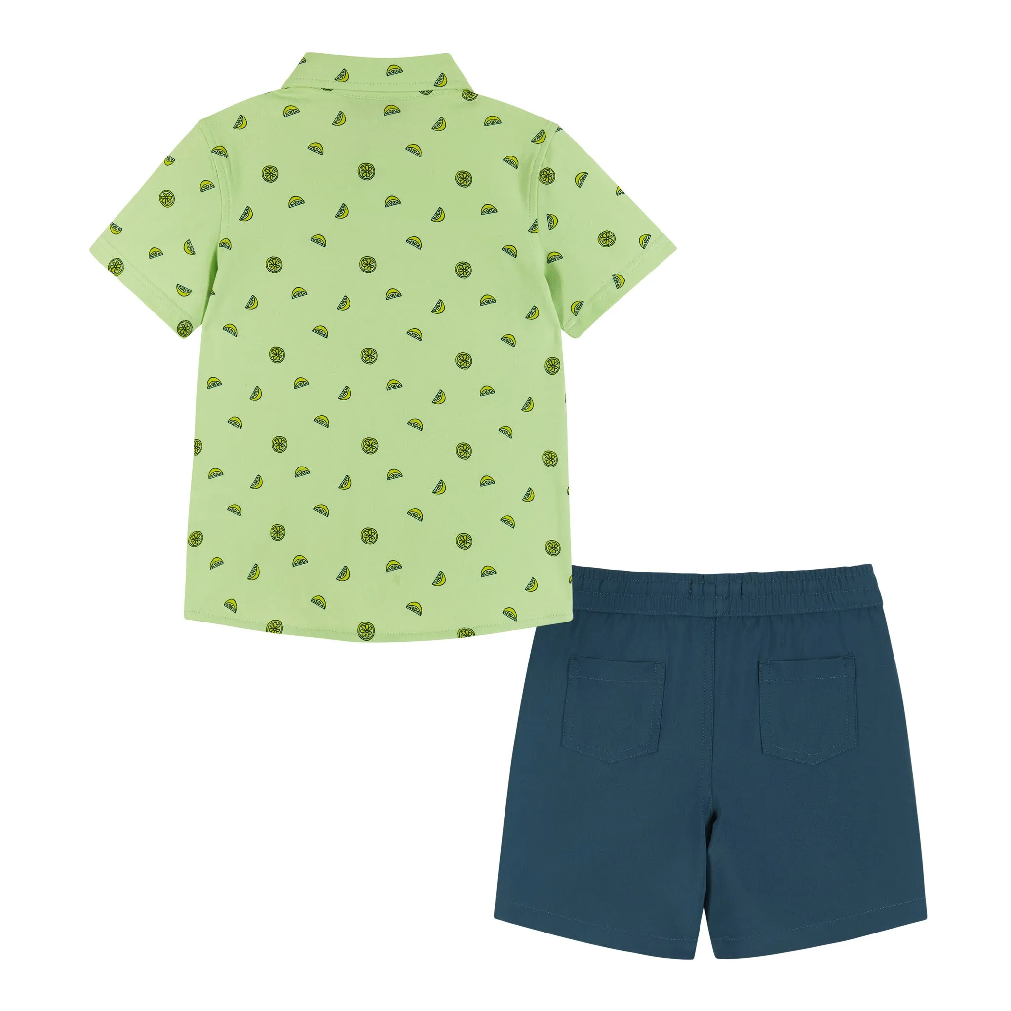 Short Sleeve Buttondown Shirt & Drawstring Short Set | Lt Green Lemon