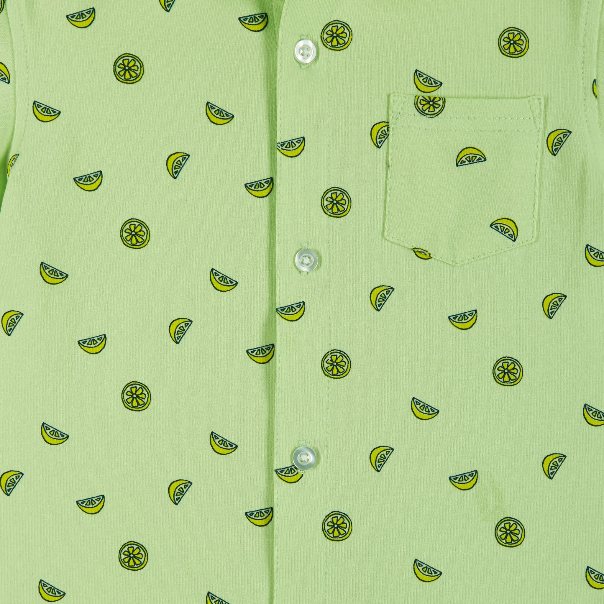 Short Sleeve Buttondown Shirt & Drawstring Short Set | Lt Green Lemon