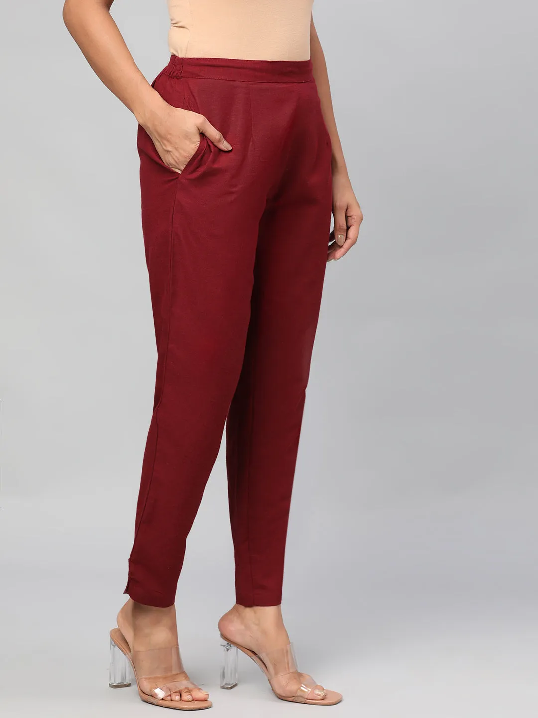 Solid Rayon Burgundy Trouser