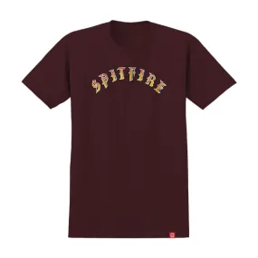 Spitfire Old E Fade Fill T-Shirt - Maroon/Red/Gold