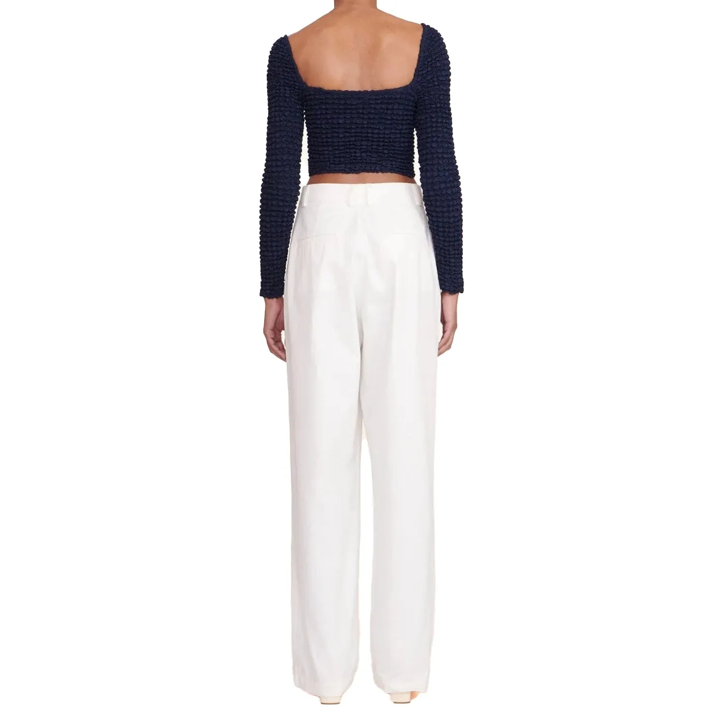 Staud Luisa Ivory Wide Leg Cotton Pant