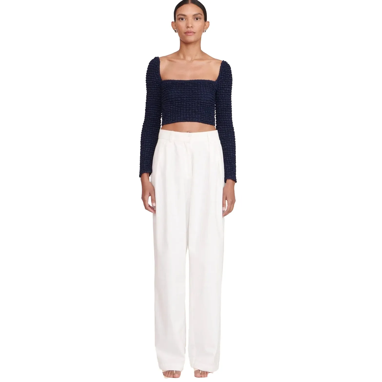 Staud Luisa Ivory Wide Leg Cotton Pant