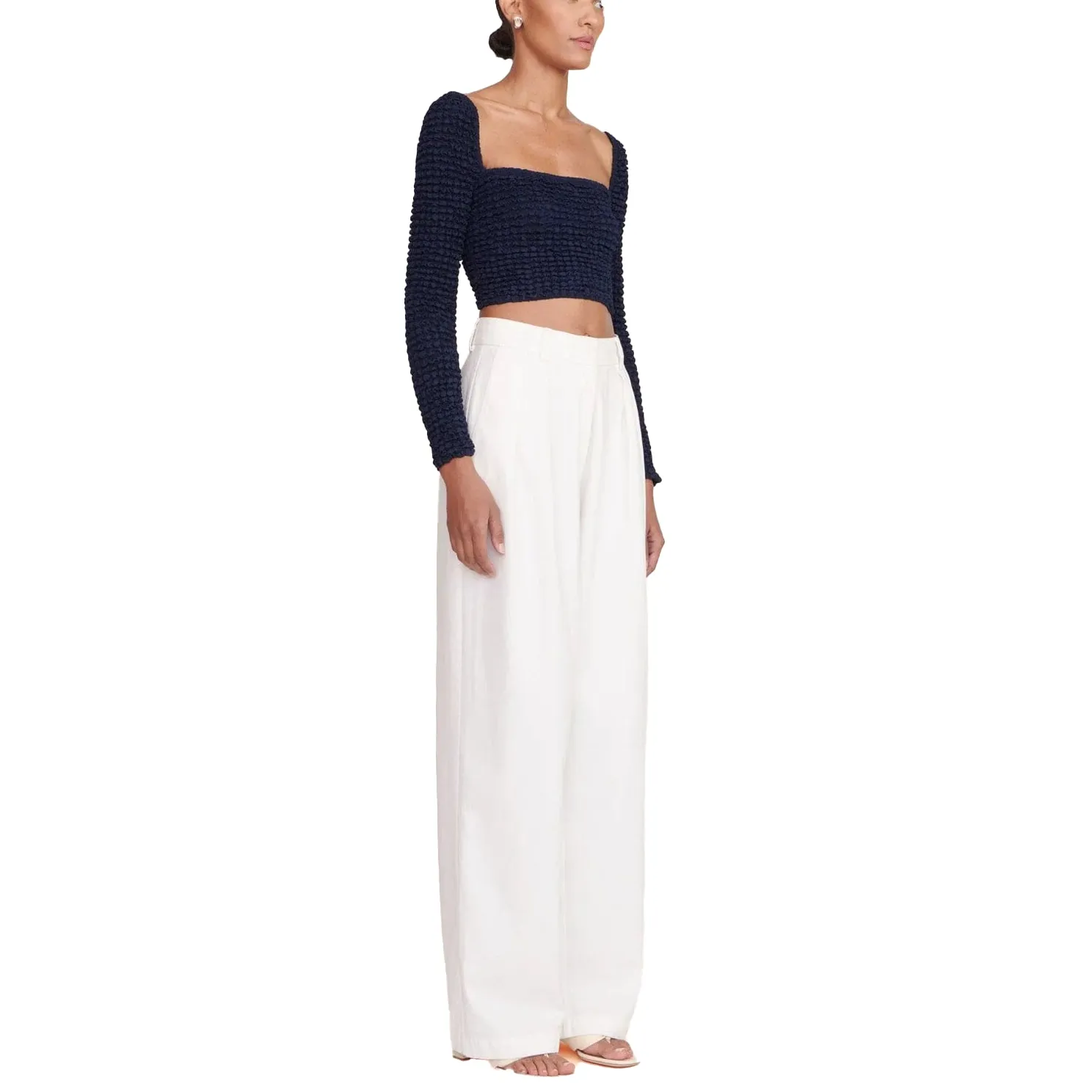 Staud Luisa Ivory Wide Leg Cotton Pant