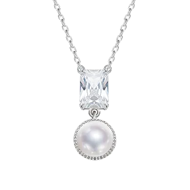 Sterling silver classy pearl with white swarovski crystal necklace